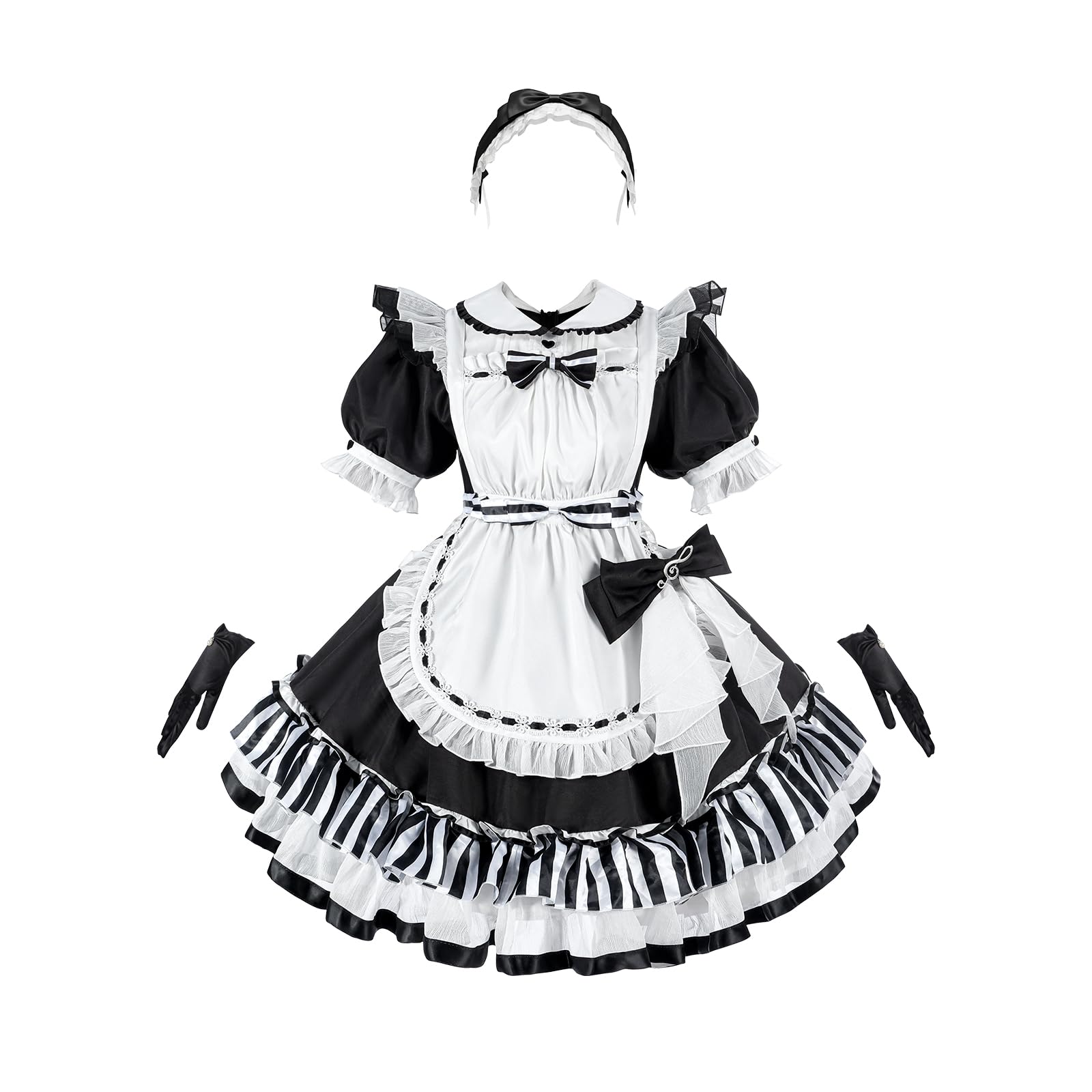 LTAKK Lolita Maid Costume Set for Women Black White French Maid Dress for Halloween Cosplay Party XS
