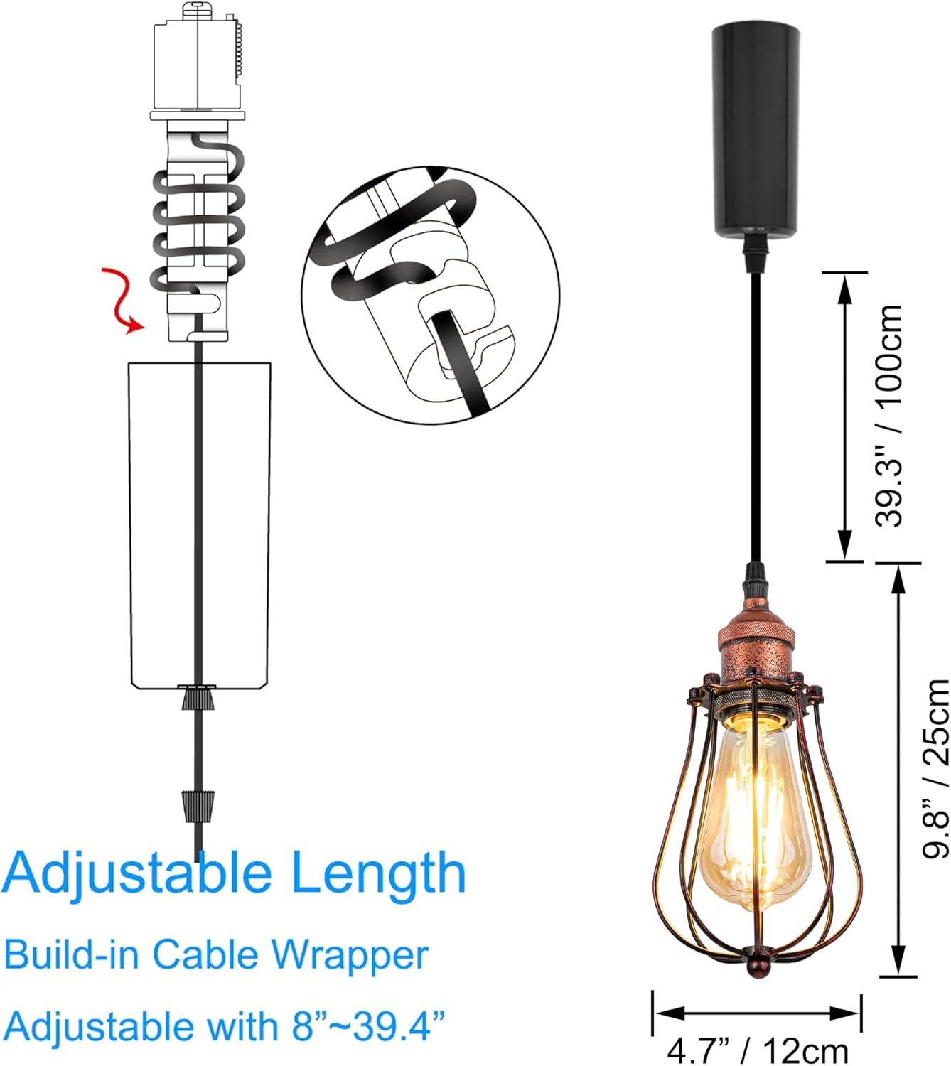 Kiven J-Type Track Lighting Pendants Adjustable Height,3-Light Industrial Rusty Red J Track Pendant Lights,Decorative Track Lighting Fixture for Hallway Kitchen Island TB0103