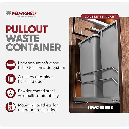 Rev-A-Shelf Doble 35 Qt Canecas de Basura Extraíbles con Cierre Suave miniatura 2