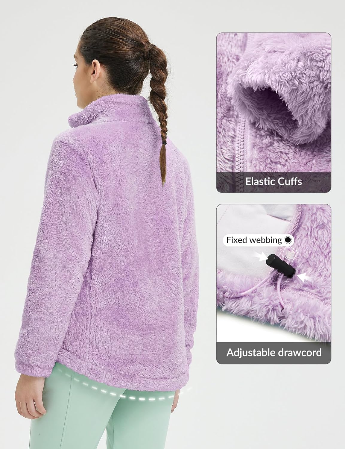 BALEAF Women's Fleece Full Zip Up Jacket Fuzzy Lightweight Warm Middle Layer Ski Jacket Winter Coat