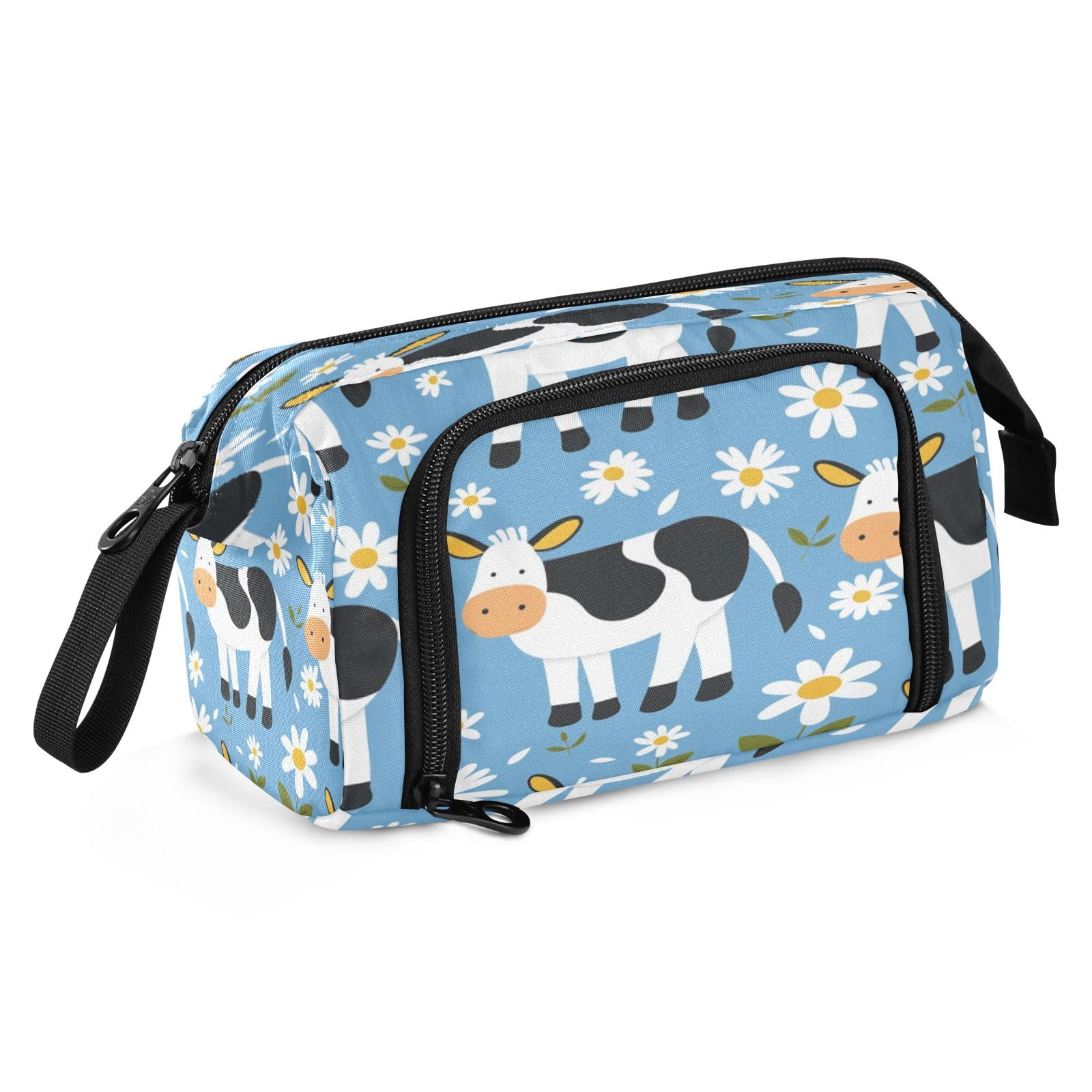 Mnsruu Floral Cow Big Capacity Pencil Case Pouch Pen Case Pencil Box Stationery Office Organizer Bag for Adults — image 1