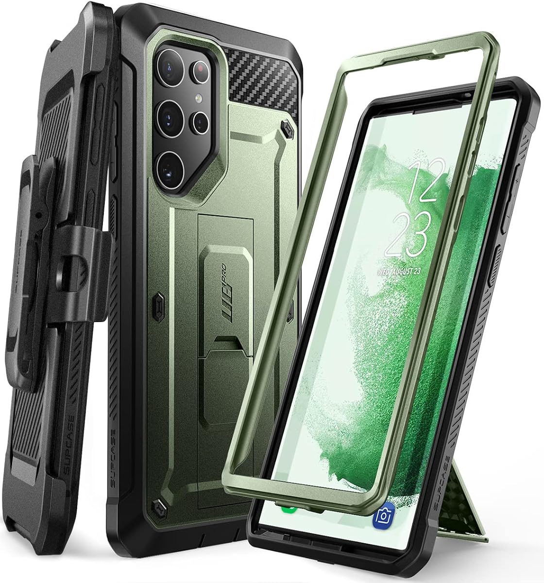 SUPCASE for Samsung Galaxy S22 Ultra Case with Built-in Kickstand, Green | 1x Front Frame, Charge Port Cover, Belt Clip Holster, Military-Grade Protection, Anti-Slip, Shockproof, Unicorn Beetle Pro