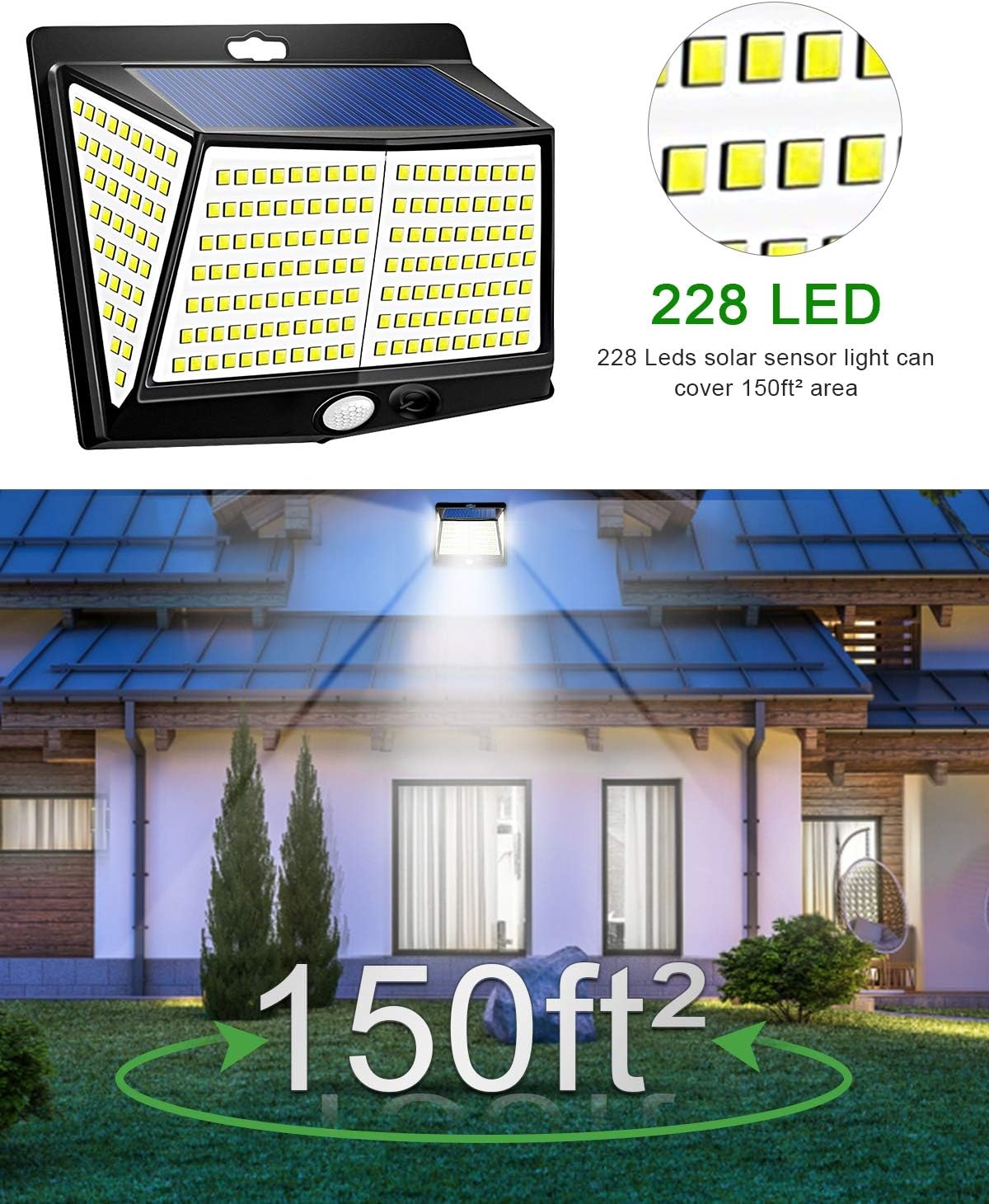 Tесh Dеаlѕ 🔥 Solar Lights Outdoor 228 LED, IP65 Waterproof Solar Motion Sensor Security Lights, Super Bright Wide Angle 3 Modes Wireless Wall Lights for Garden Patio Yard Deck Garage Fence Pool, 4 Pack