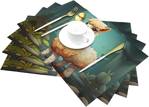 Miniatura 6 de 6 PCS PVC Placemats Set Place Mats Alpaca on Dark Background Non-Slip Weave Place Mats 12" x 18" Farmhouse Table Mat Set for Family Dinners Wedding