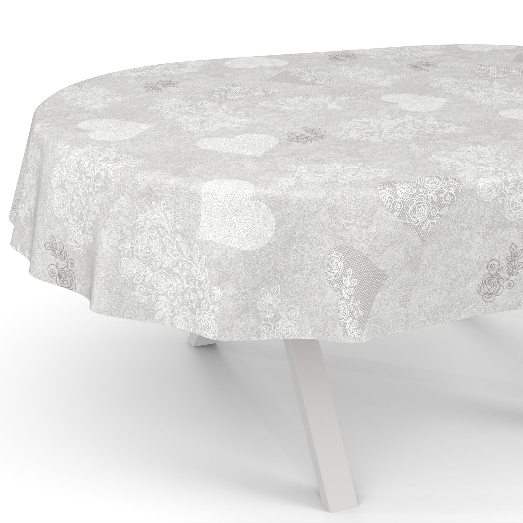 Nappe pour table de jardin ANRO en toile cirée ovale à motif cœur