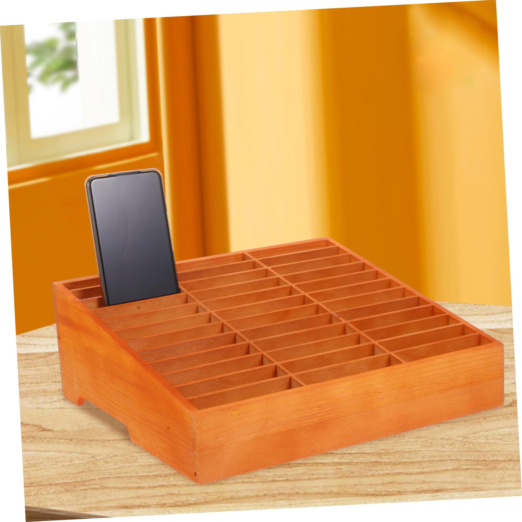 Scatola Porta Cellulari in Legno Scomparti Multipli da Scrivania | Organizer Desktop Multiuso per Ufficio, Struttura Robusta, Spazio per Cartelle e Forniture D’ufficio