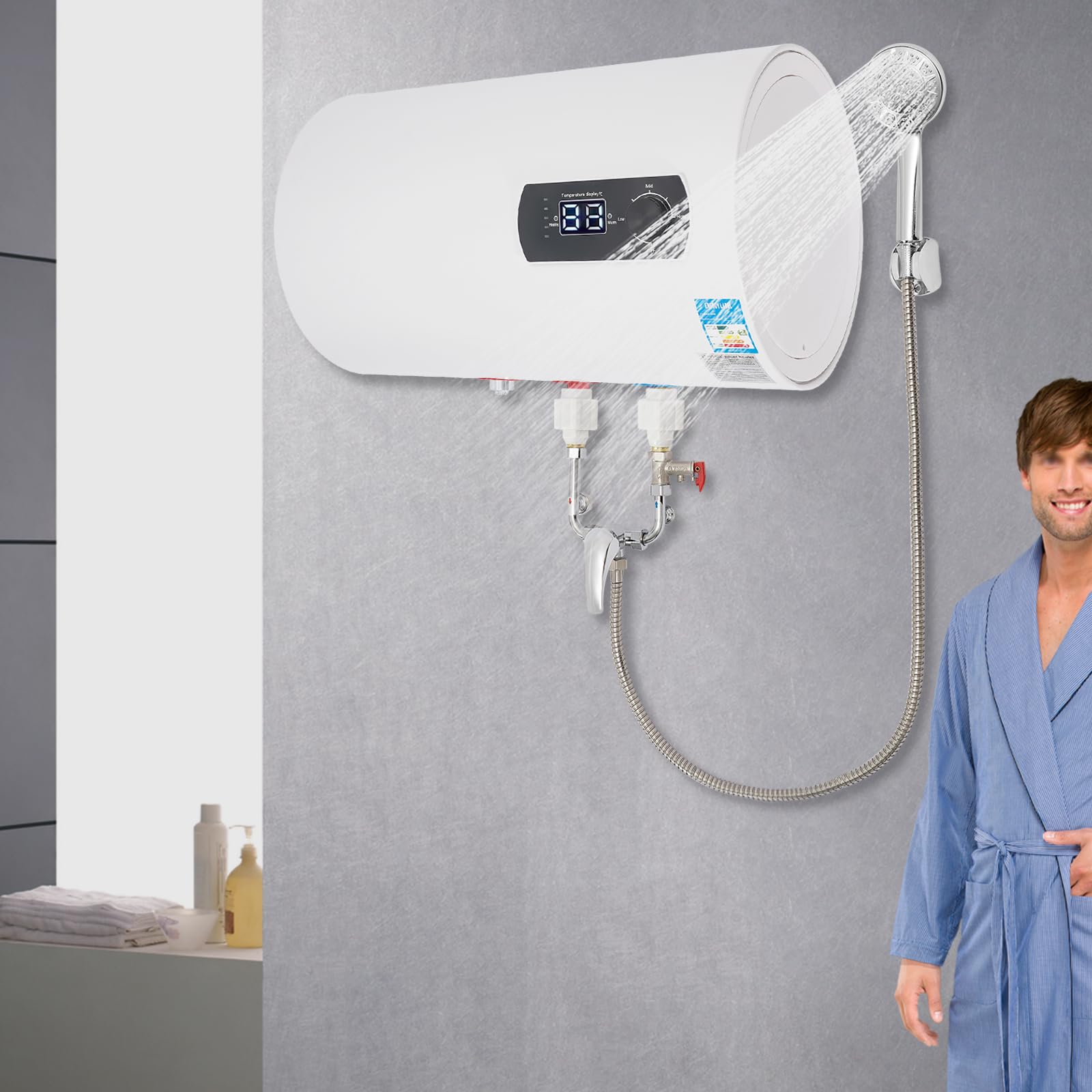 Scaldabagno elettrico per serbatoio dell'acqua scaldabagno elettrico con doccetta e tubo doccia per cucine WC appartamenti bagno 2000 W