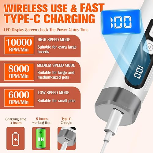 Miniatura 7 de Cortaúñas para perros, ultra silencioso, eléctrico para mascotas, cortaúñas para perros y gatos con luces LED, lima de uñas de alta velocidad,