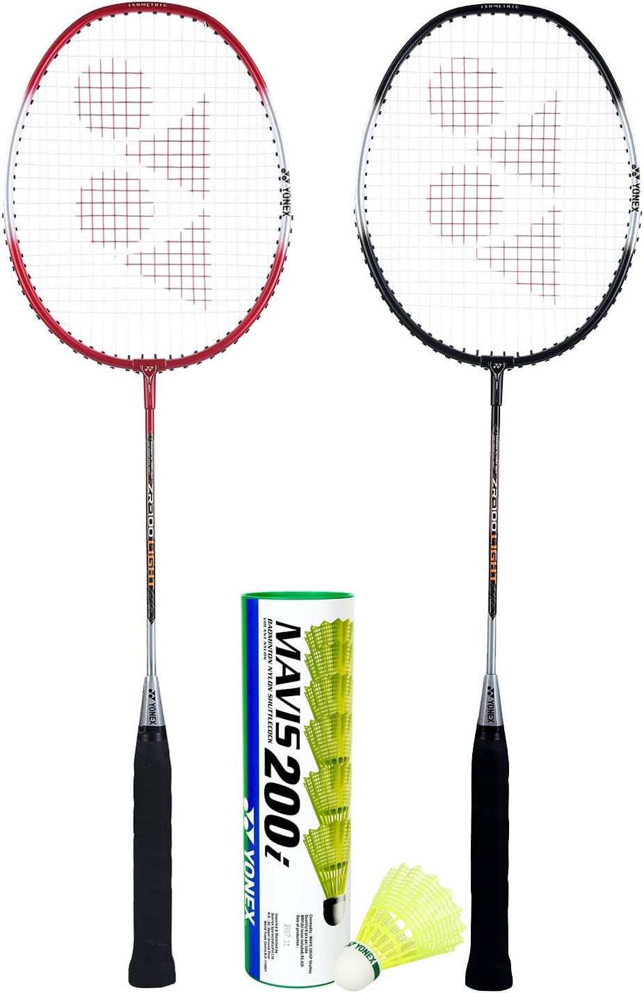 Yonex ZR 100 Light Badminton Combo (Set of 2 Yonex ZR 100 Light Badminton Racquet with Full Cover Black/Red + Mavis 200I Shuttlecock Pack of 6),Aluminium