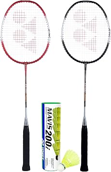 Yonex ZR 100 Light Badminton Combo (Set of 2 Yonex ZR 100 Light Badminton Racquet with Full Cover Black/Red + Mavis 200I Shuttlecock Pack of 6),Aluminium