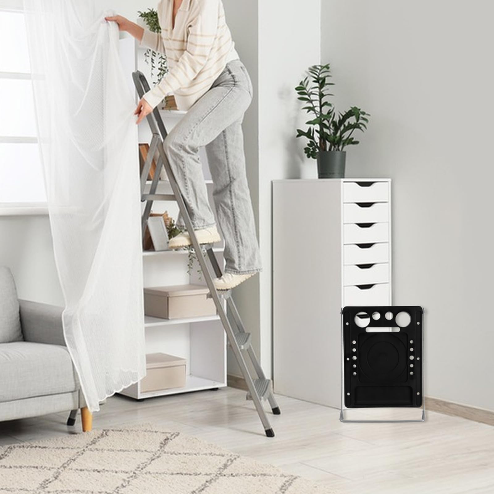 Toyvian Plateforme de Travail Pliable Antidérapante en Plastique et Fer pour Escabeau Capacité de Charge pour Rénovation et Nettoyage