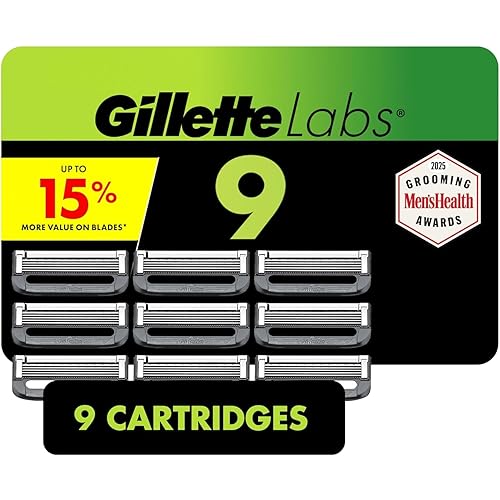 GilletteLabs Razor Blade Refills, Ultimate Precision Trimmer, 5 Bladed Refills, Compatible with Exfoliating Bar and Heated Razors, 9 Count