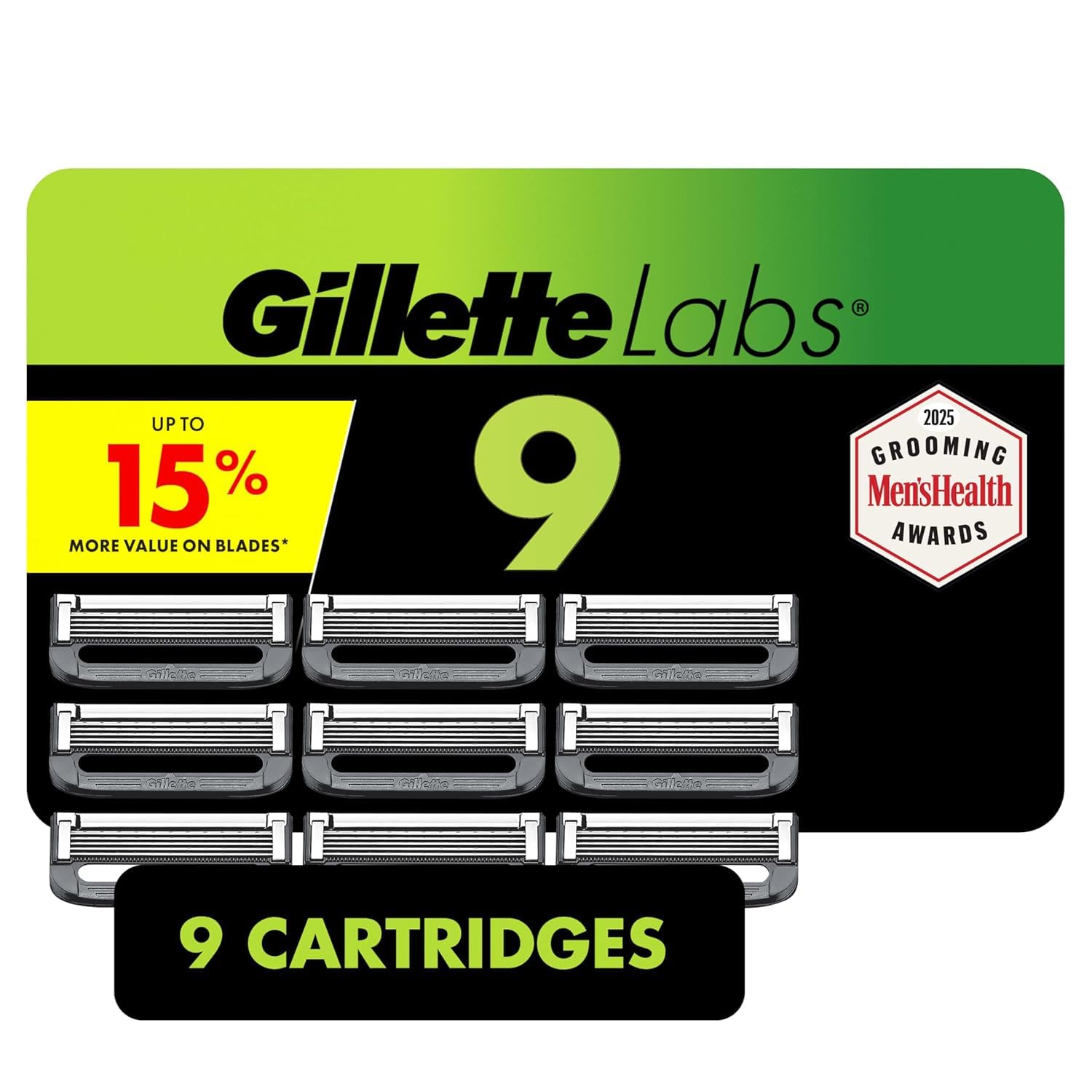 GilletteLabs Razor Blade Refills, Compatible with GilletteLabs with Exfoliating Bar by Gillette and Heated Razor, 9 Refills, CUNYAX