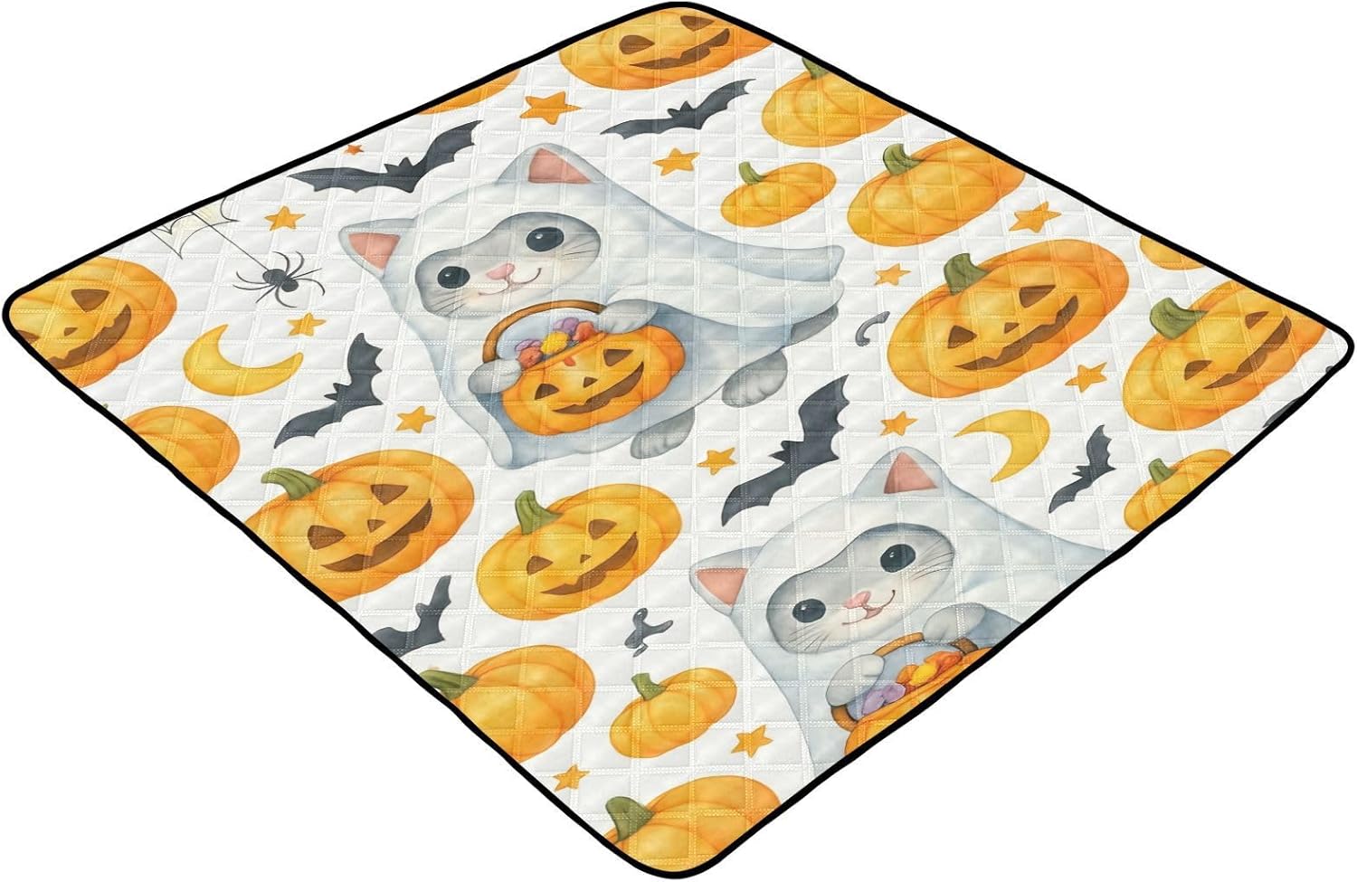 Halloween Cat and Pumpkin Baby Play Mat, 50“ X 50” Washable Folding Crawling Mat, Baby Floor Mat, Soft, Non-Slip