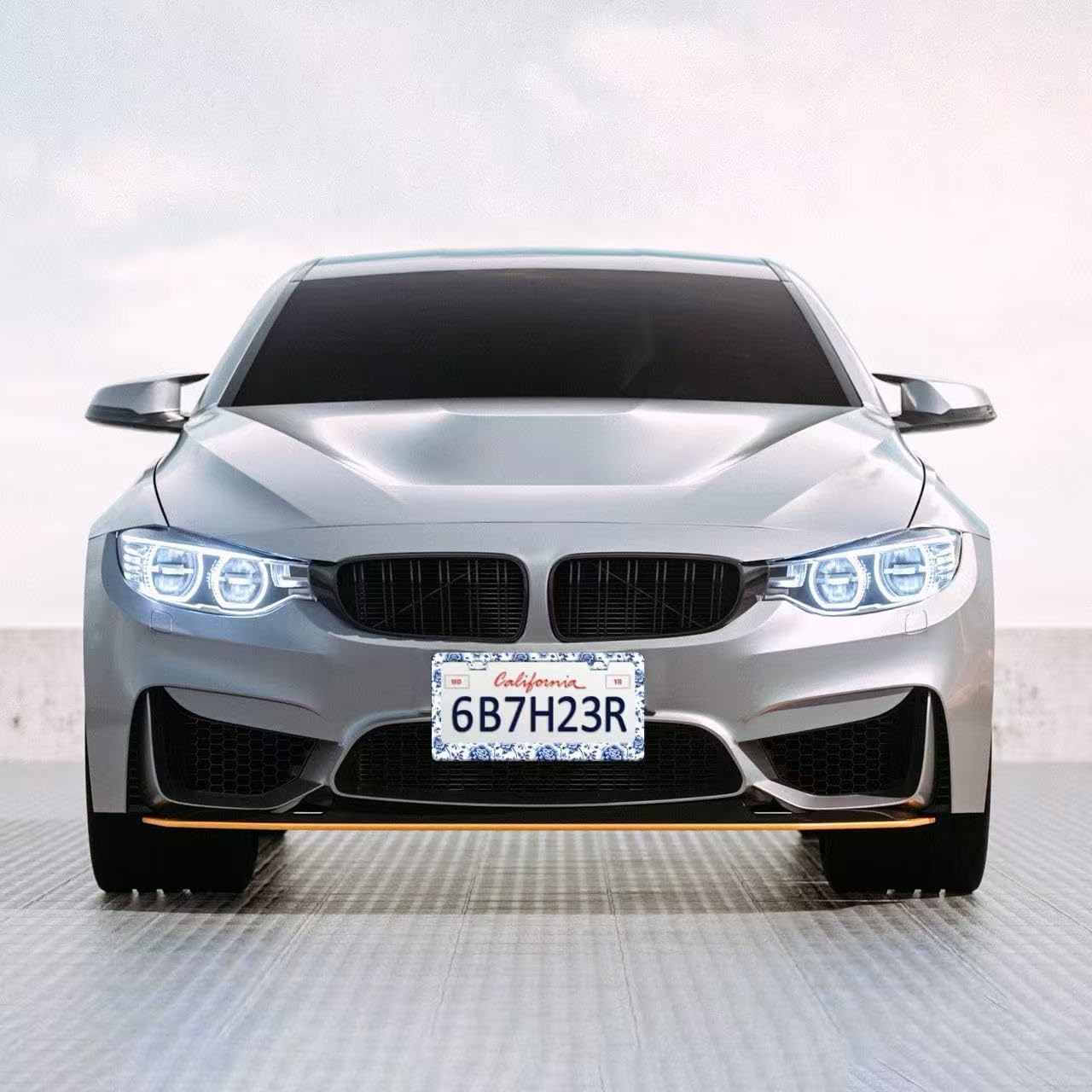 2 Pcs Blue White Porcelain Flowers License Plate Frame Floral License Plate Frames Personalise Stainless Steel Funny Design Compatible with Standard License Plate Holder for USA Canada 6 X 12 Inch