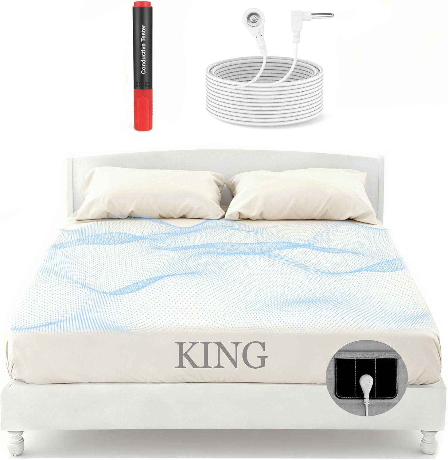 Grounding Sheets King with 88% Organic Cotton & 12% Silver Fiber, Grounding Sheets King Size, Conductive Earthing Sheet for Better Sleep, Stress Relief (75.2"x 80"x 15" White)