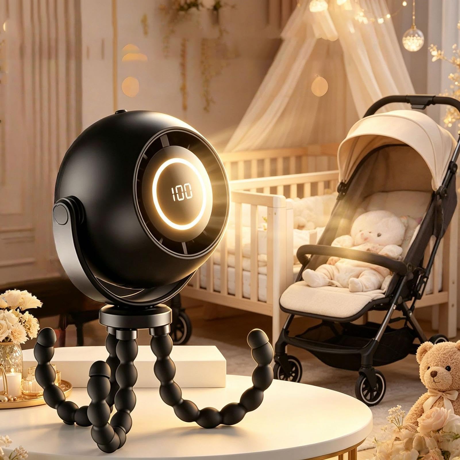Ventilatore da passeggino Ricaricabile Senza Pale Display LED | Ventilatore Portatile Mini Alimentato a Batteria per Lettino Camera Da Camera Bambini Casa Viaggio Esterno Spiaggia