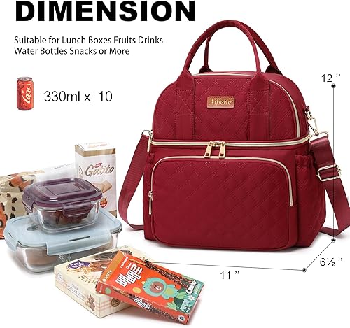 Miniatura 4 de AIJIEKE Bolsa de almuerzo para hombres y mujeres, lonchera de doble compartimento, bolsas de almuerzo aisladas, bolsa de almuerzo grande para