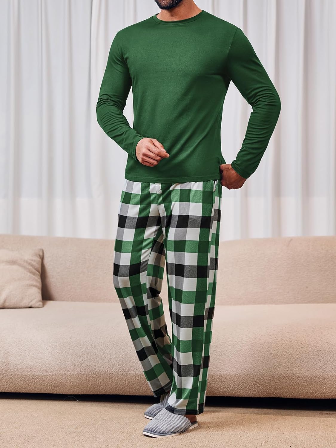Runcati Mens 2 Piece Pajama Set Plaid Sleepwear PJ Relaxed Fit Stretch Lounge Nightwear Sets - Image 3