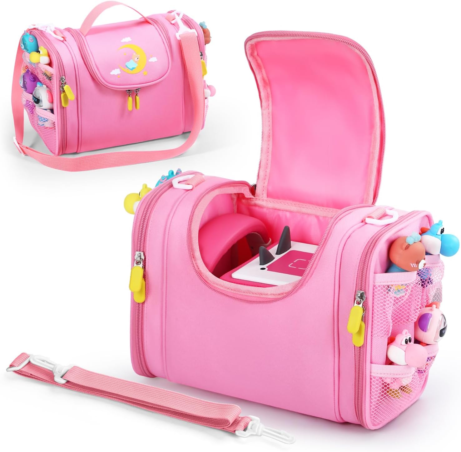 Carrying Case Compatible with Toniebox 2/1 Starter Set, Role Storage Bag with Handle and Shoulder Strap, Portable Travel Organizer Case for Tonies Headphones, Charger and Accessories (Pink)