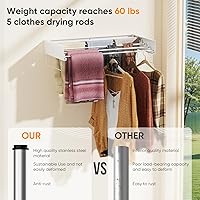 Vista 4 de Estante de Secado Montado en la Pared, Estante de Secado de Ropa para Lavandería Plegable, Perchero Plegable para Ropa con Montaje en Pared con 2