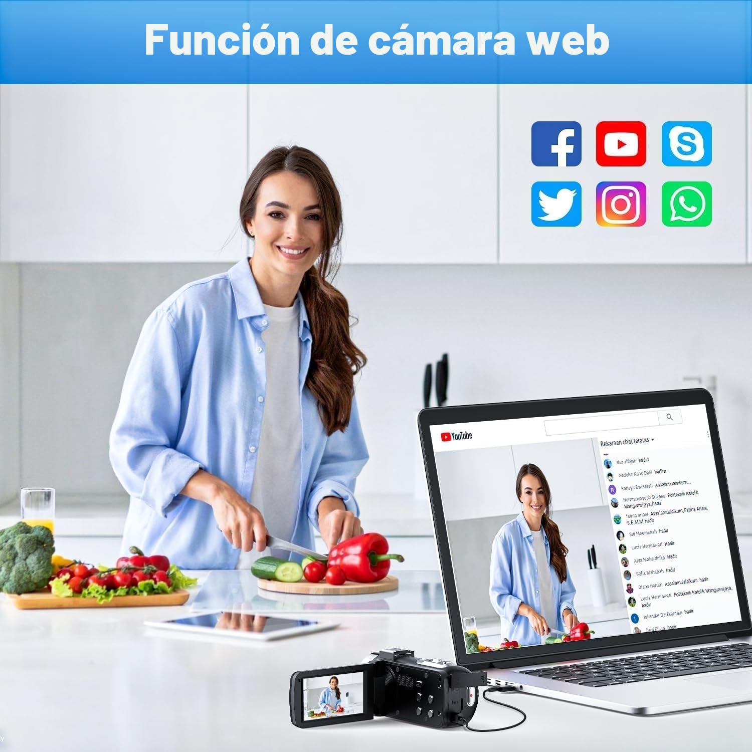 Cámara de vídeo 4K 42MP Videocámara 18X Digital Zoom Cámara Vlog, 3" 270° giratoria Pantalla Vlogging Cámara para Youtube, Camcorder Video Camera con Tarjeta SD de 32 GB, Remoto, 2 baterías