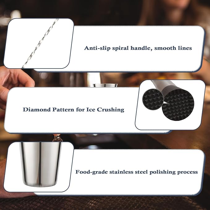 Kit de Bartender 13 Piezas - Coctelera Boston Acero Inoxidable 750ml miniatura 3