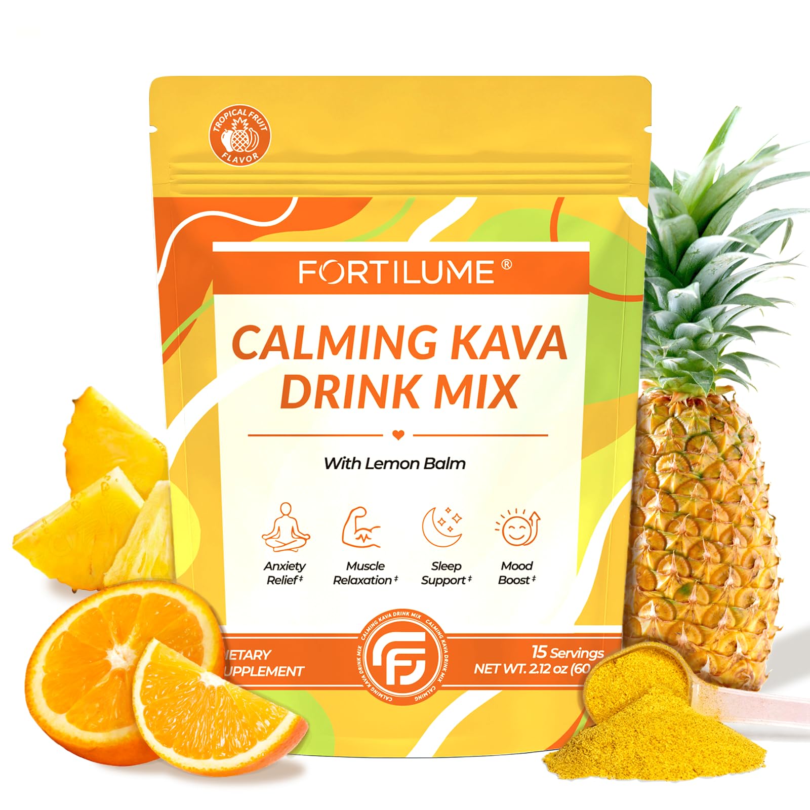 Kava Drink Mix, Instant Kava Powder, Tropical Fruit, 15 Servings