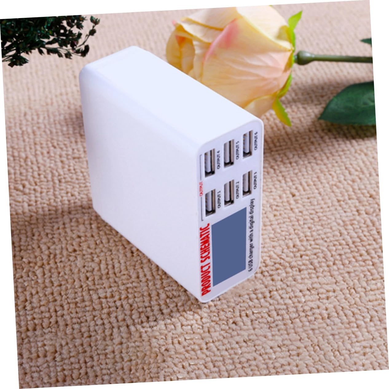 Mipcase Estación de Carga Inteligente USB de 6 Puertos Pantalla LCD, Adaptador de Corriente Multipuerto de 40w, Material Abs y PC para Carga Rápida y Segura