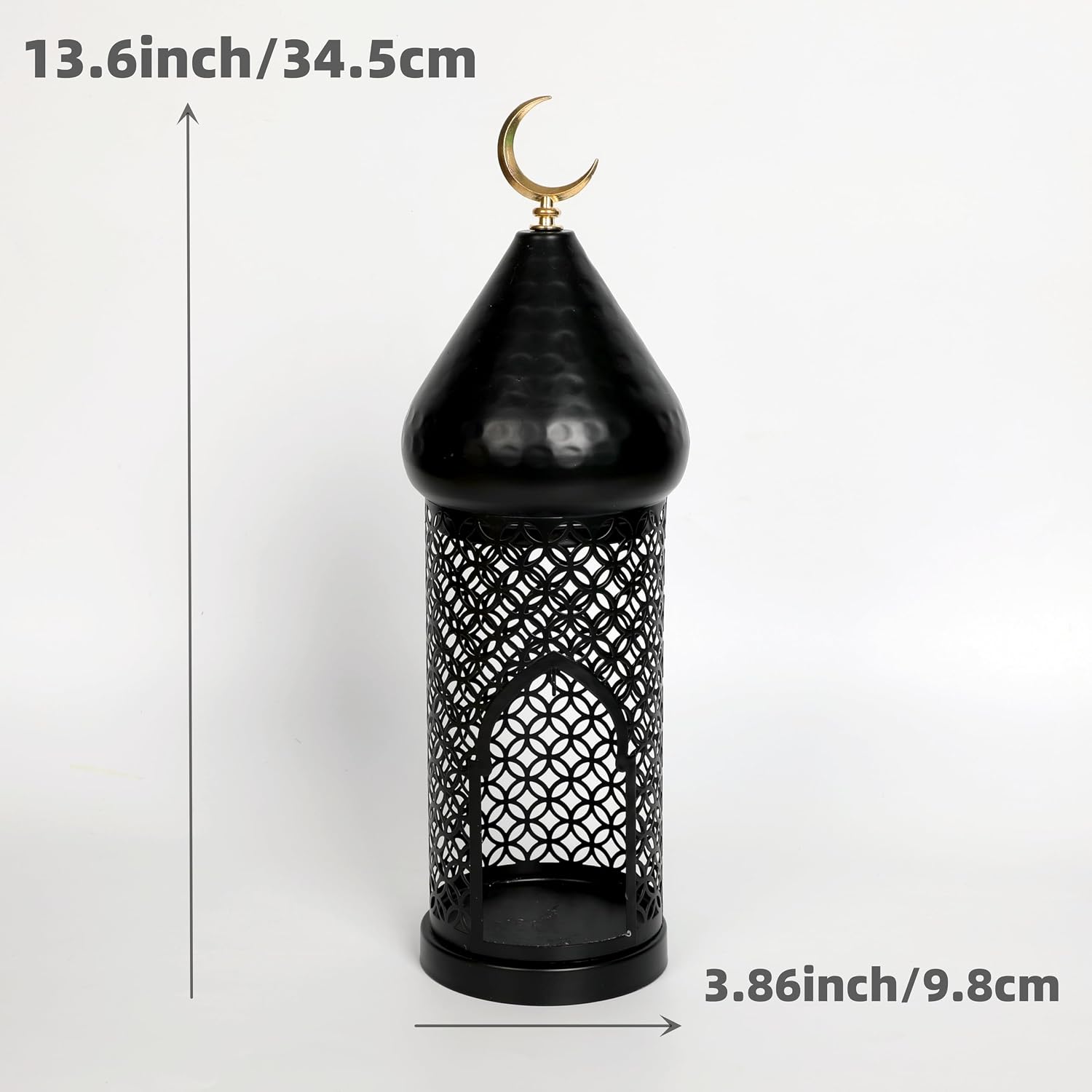 13.6inch Moroccan Lantern Lamp Decorative Candle Holders for Ramadan Decorations, Hanging, Outdoor Patio or Porch, Indoor Home Decor（Black）