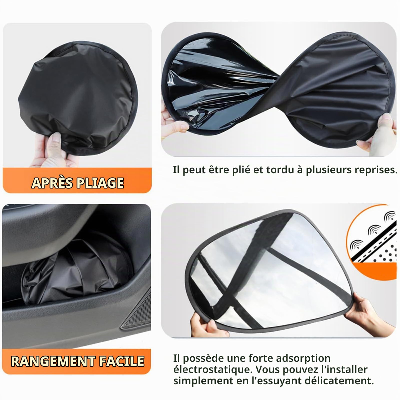 4PCS Pare-Soleil pour Vitre de Voiture, Pliable Abat-Jour de Visière de Fenêtre Latérale, Autocollant Statique, Ne Bloque Pas Les Rétroviseurs, pour la Plupart des Voitures, Fourgonnettes
