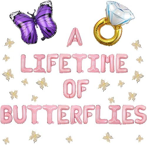 Decoraciones de mariposas para despedida de soltera, suministros de mariposas para toda la vida, pancarta de despedida de soltera, calcomanías de