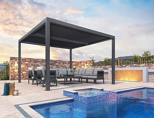 Miniatura 108 de PURPLE LEAF Pérgola 94AS con listones de aluminio para exteriores de 12 x 20 pies con techo ajustable para terraza, patio trasero, jardín, kiosco