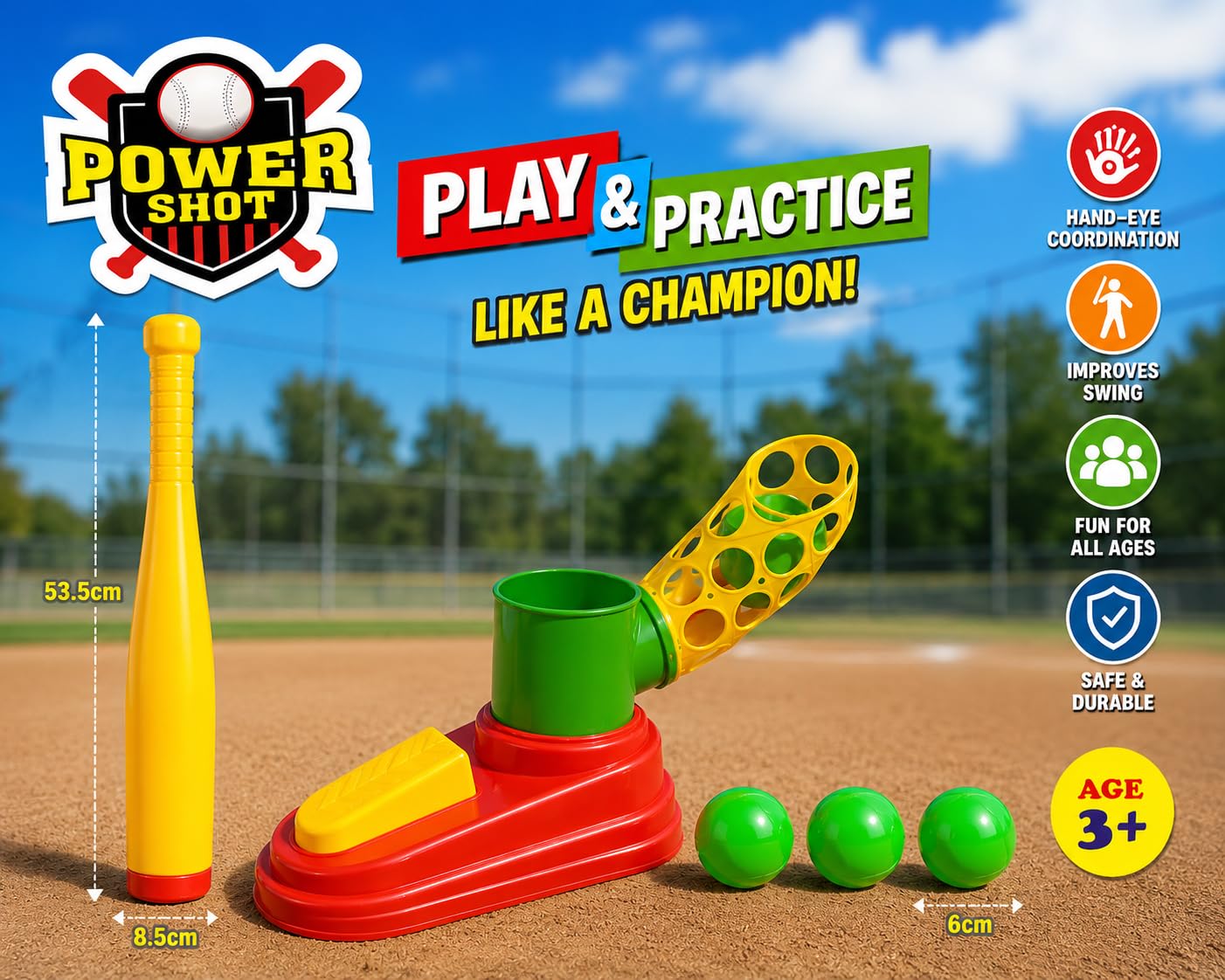 Goyal's Automatic Pitcher BaseBall Game - Bat & Balls! -10