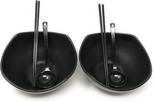 Miniatura 9 de TJ Global Juego de cuencos de sopa de fideos japoneses de melamina de 56 onzas de plástico duro para fideos asiáticos Udon Soba Pho - 8.27 x 4.72