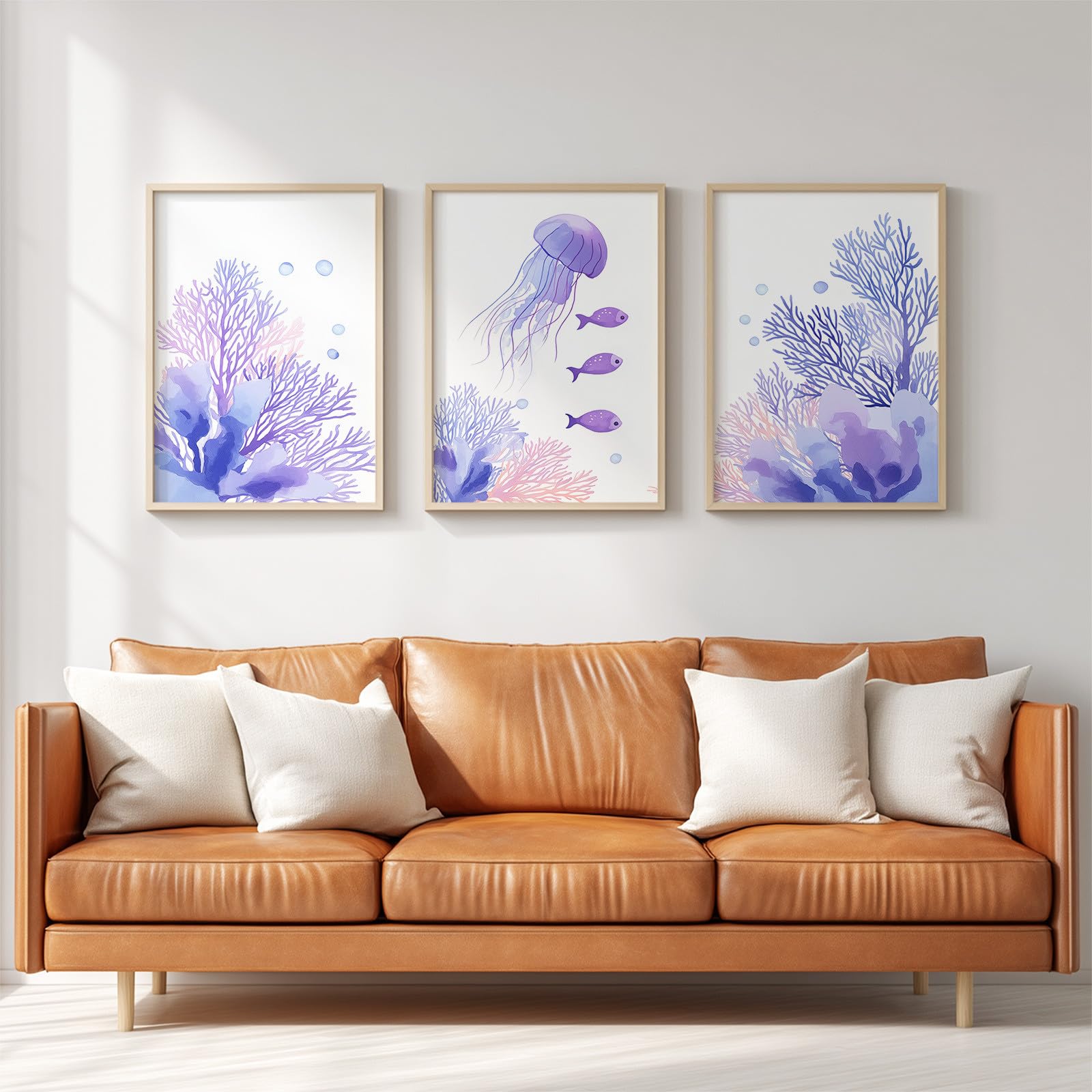 Générique 3 Plakat Dekoracja Ścienna Akwarela Ocean, Duży Plakat Ścienny Minimalistyczny Świeże Świeże Zwierzę Koral Meduza Pokojowe Obrazy Na Korytarz Bankiety Kuchnia, 40 x 50 cm