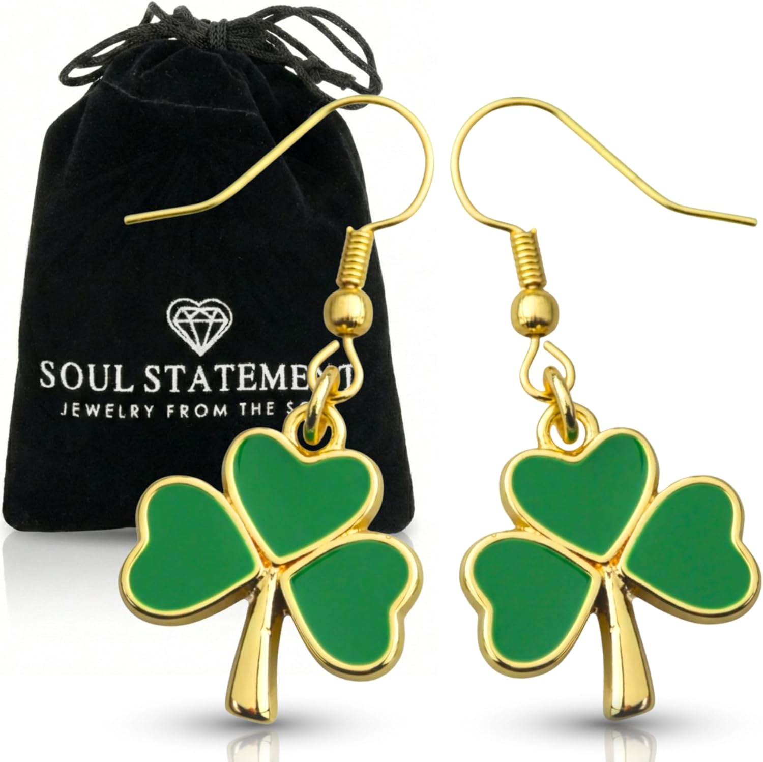Shamrock Dangle Earrings for Women, Green Clover Saint Patty's Jewelry, St Patrick's Day Lucky Charm Accessories
