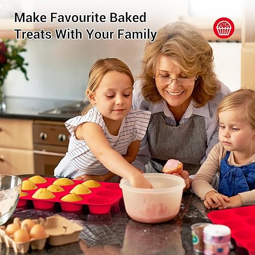 Miniatura 6 de Redfly Paquete de 2 moldes de silicona para magdalenas y cupcakes para hornear  12 tazas de tamaño regular sin BPA moldes para mordeduras de huevo