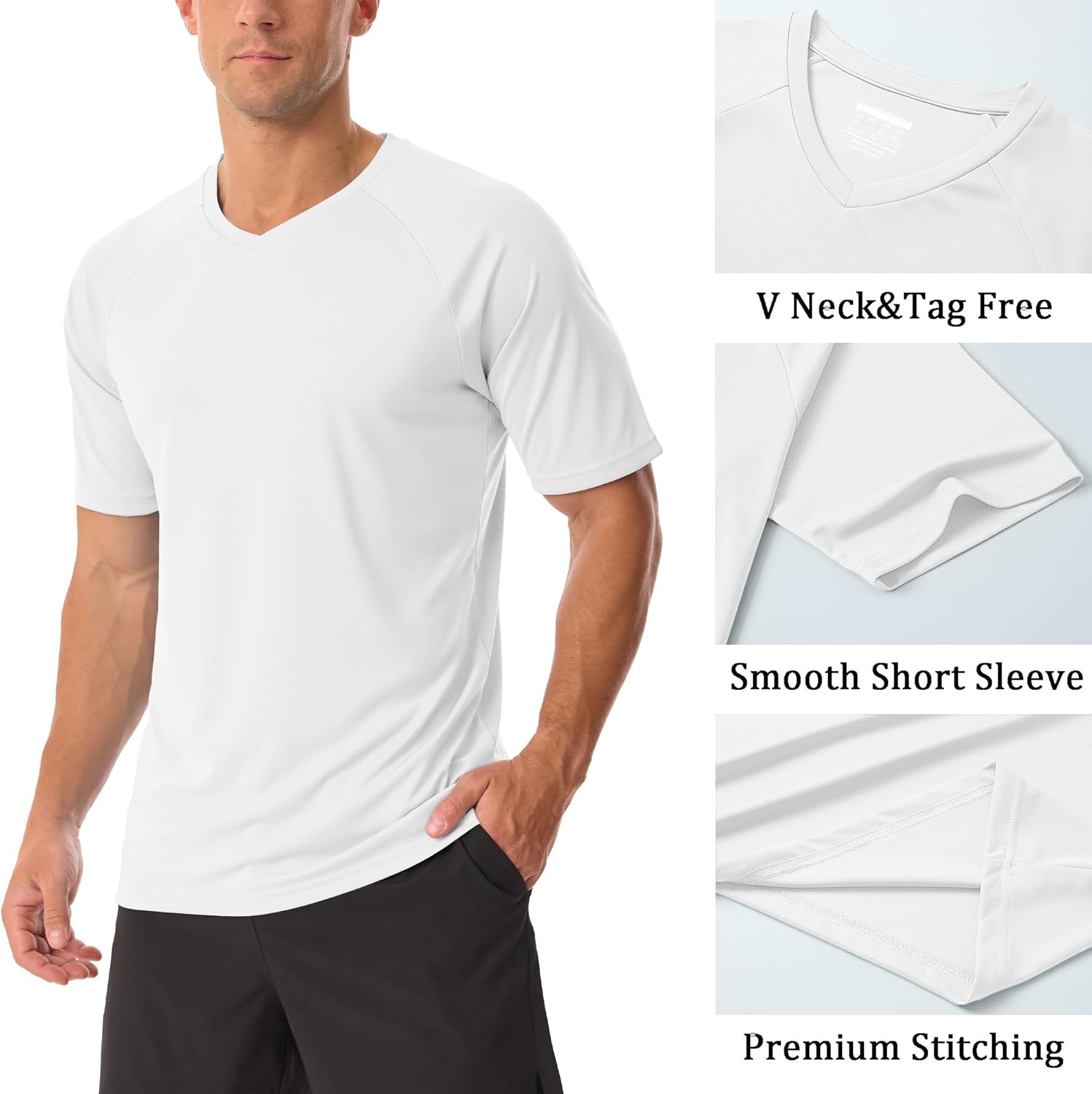 MAGCOMSEN Men's UPF 50+ Sun Protection Shirts V Neck Short Sleeve T-Shirt Quick Dry Swim UV Shirt Summer Workout Rash Guard - Image 4
