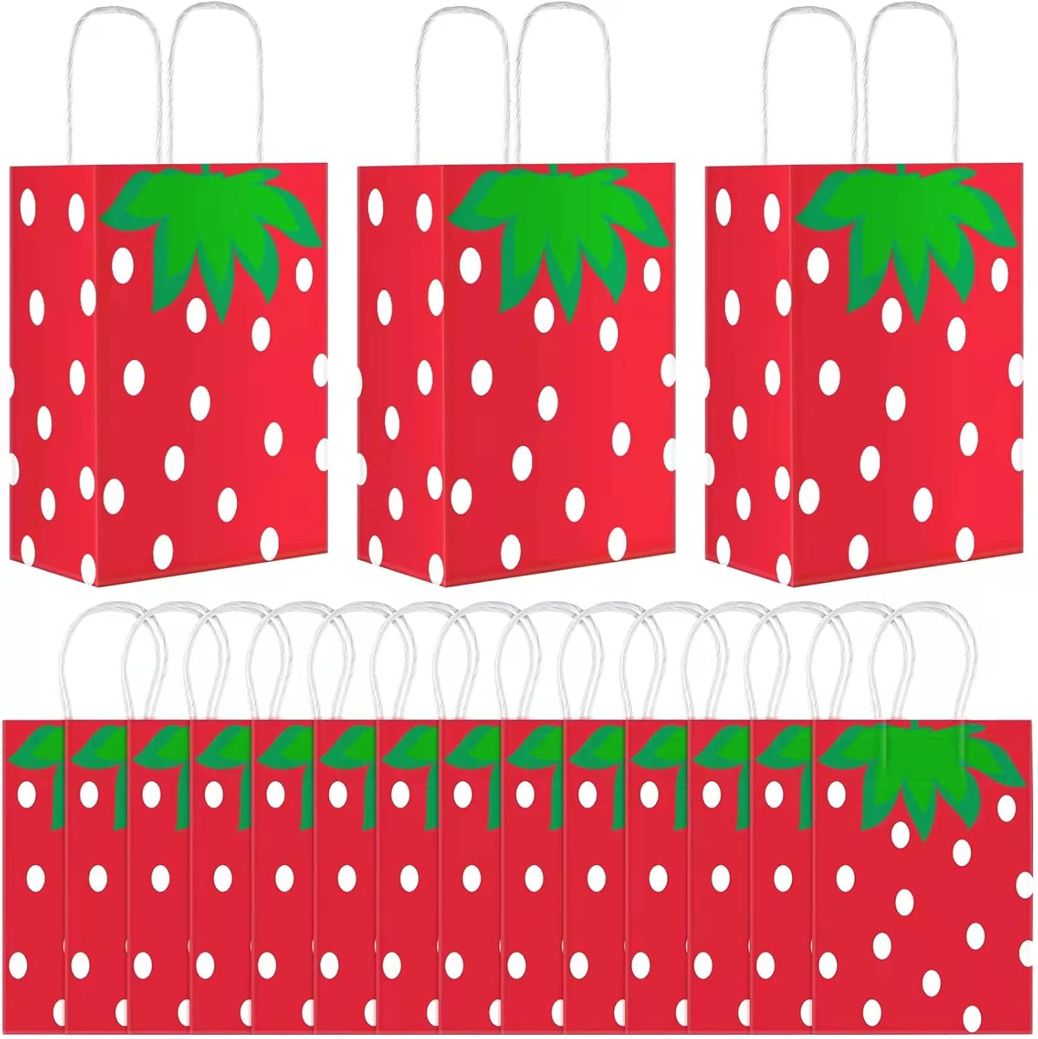 Chinco 20 Pieces Strawberry Party Bags with Handles Strawberry Treat Candy Bags Paper Stawberry Party Favors Bags for Wedding Strawberry Theme Birthday Party Decoration Supplies