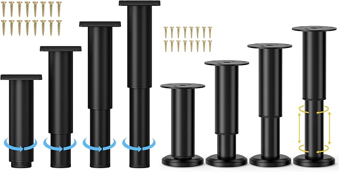 Wlrrcwdttc 4 Pcs Metal Adjustable Furniture Legs 5.12-9.45 inch + 4 Pcs Metal Adjustable Furniture Legs 4.72-7.87 inch for Cabinet/Sofa/Bed/Chair/Couch/Dresser/Table, Legs for Furniture Set of 8