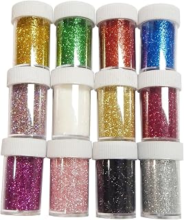 Perlin Craft Glitter 12 Streudosen Glitzerpulver Kreativset 168g für Weihnachtliche Bastelarbeiten und Dekorationen Glitzerpulver Kreativset (12 Farben)