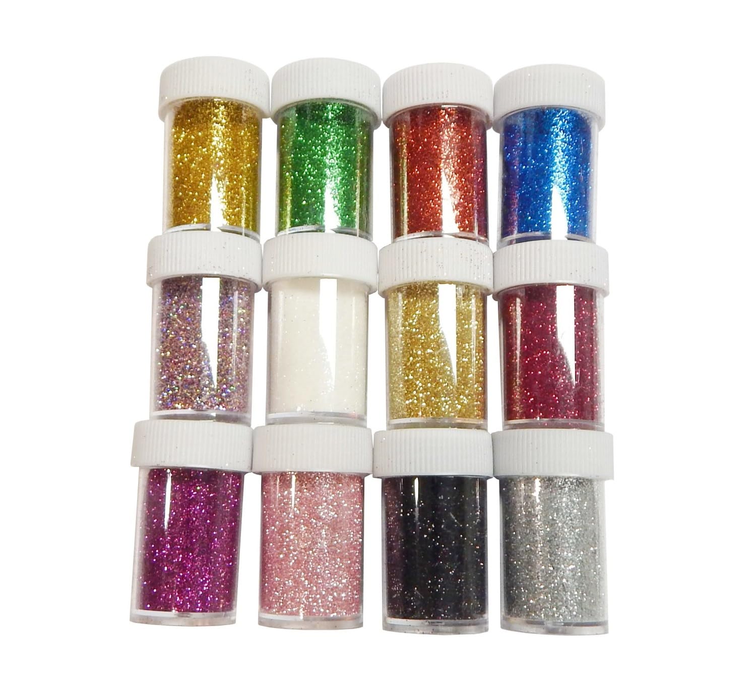Craft Glitter 12 botes de purpurina en polvo creativo 168 g para manualidades navideñas y decoraciones en polvo de purpurina (12 colores)