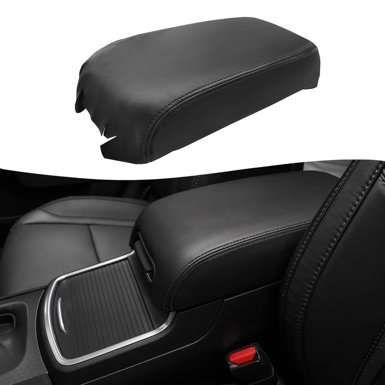 KBH Center Console Cover Replacement for Dodge Charger & Chrysler 300 2011-2020, Vinyl Leather Armrest Upholstery, Anti-Scratch, Black