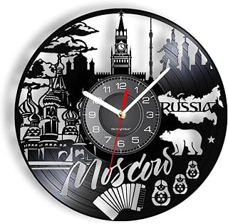12 inch Vintage Wall Clock Moscow Capital Russian Skyline Vinyl Album Record Wall Clock Vintage Album Home Decor Watches Russia Cityscape Travel for Modern Home Fecor