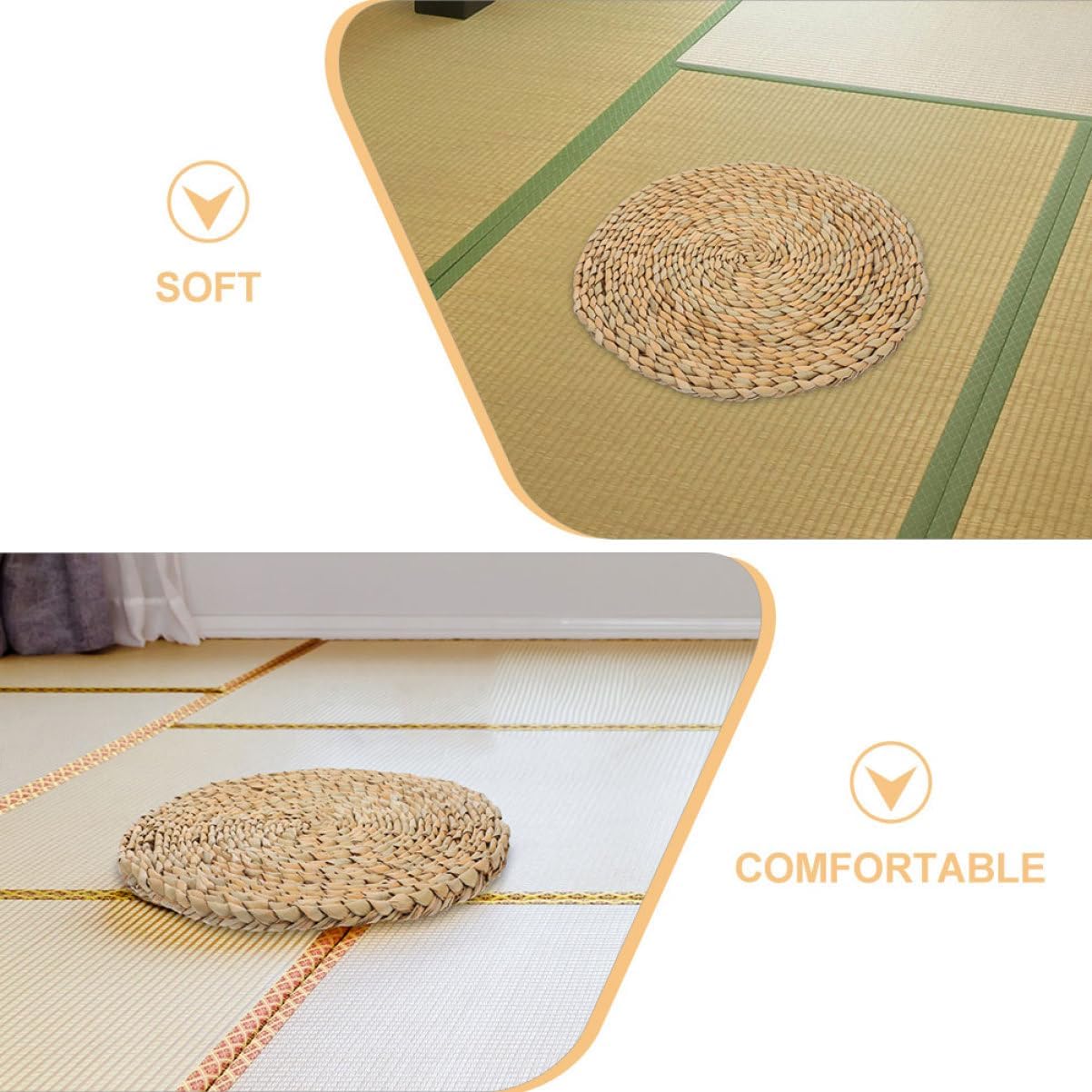 Woven Straw Seat Cushion for Meditation and Yoga 35x35CM Round Floor Pillow Japanese Style Tatami Cushion for Tea Ceremony and Home Decor