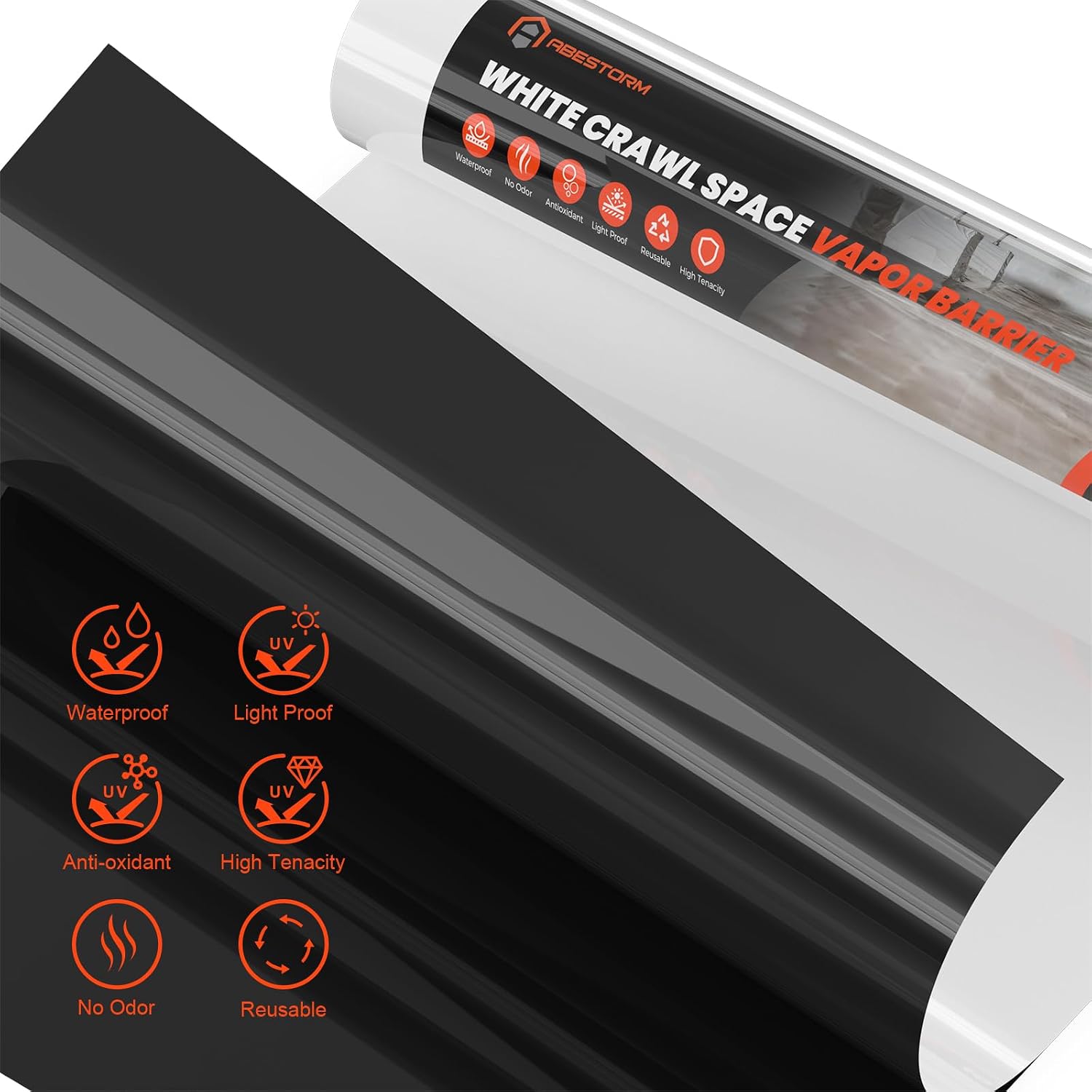 ABESTORM Crawl Space Vapor Barrier 10 Mil Film 10'x10' Thick Plastic Sheeting Drop Cloth Vapor Barrier Covering for Crawlspace, Encapsulation, Blackout Plastic Painters Tarp, Black and White Film