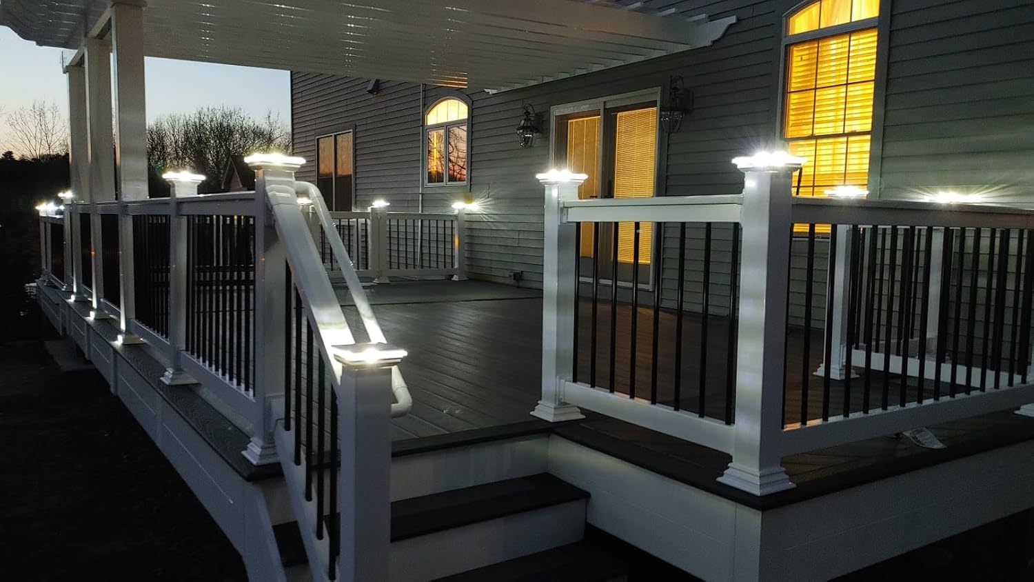 DekLights® Pro Line LED Lighted Post Cap for 4x4 Deck Post Sleeves. Our Premium 12volt Glass Edge Style with Replaceable LED Bulb. to use with Your Vinyl or Composite railings. Made in USA