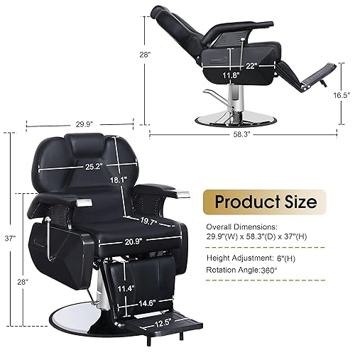 Miniatura 3 de BarberPub Silla de peluquería reclinable resistente, sillas hidráulicas multiusos para estilista, peluquería y tatuaje 2688 (negro)