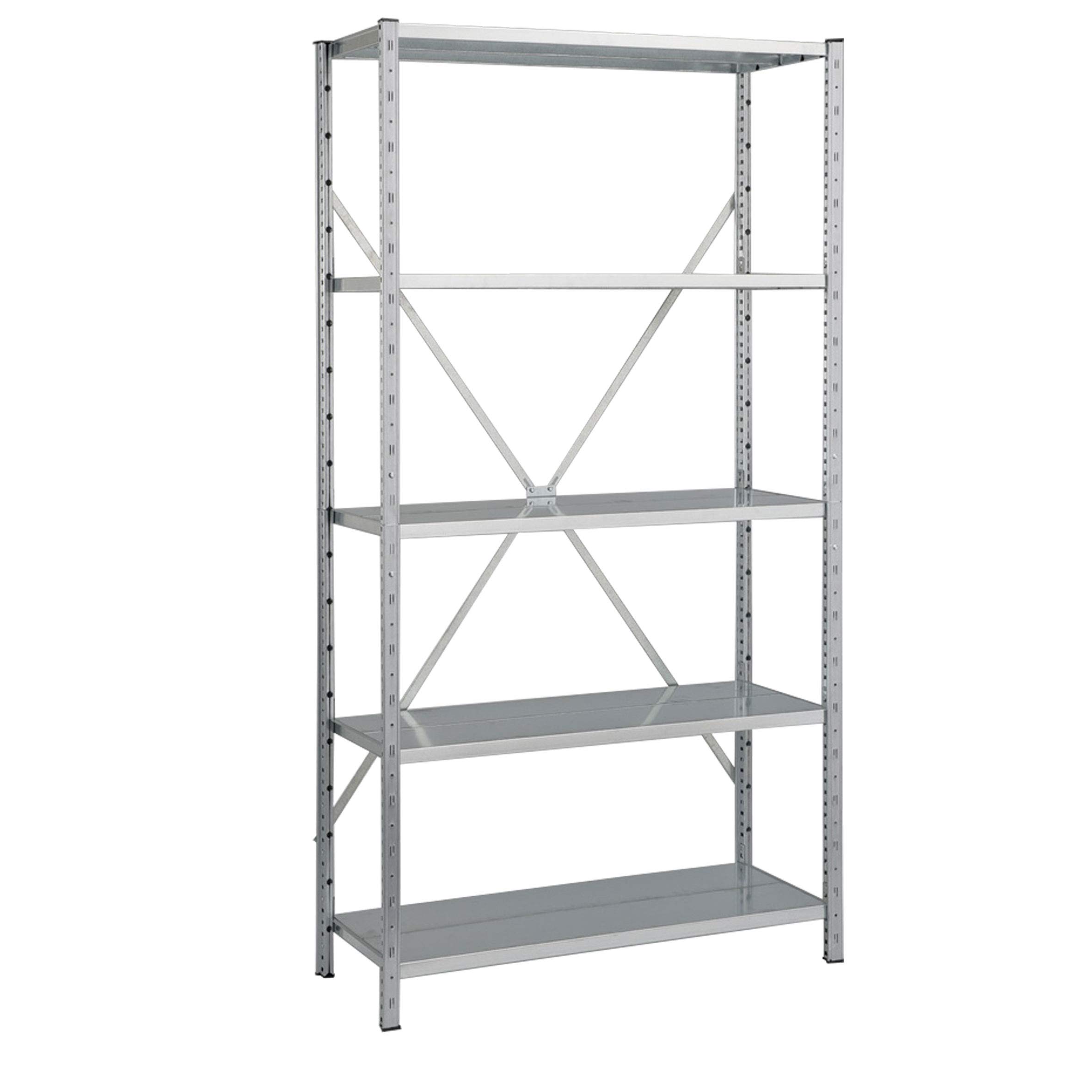 Scaffale PROFESSIONALE in metallo 5 ripiani cm L100xP40xH200, Portata 700 Kg, Zincato, Incastro Modulo BASE